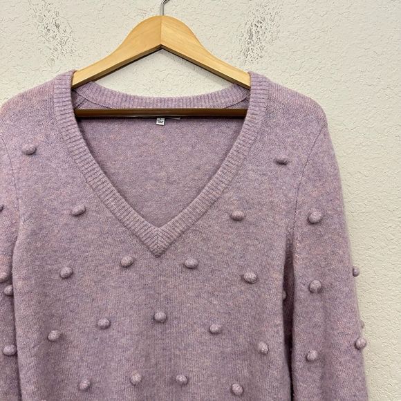 MADEWELL Bobble Dashwood V-Neck Sweater in Purple Coziest Yarn - Picture 3 of 9